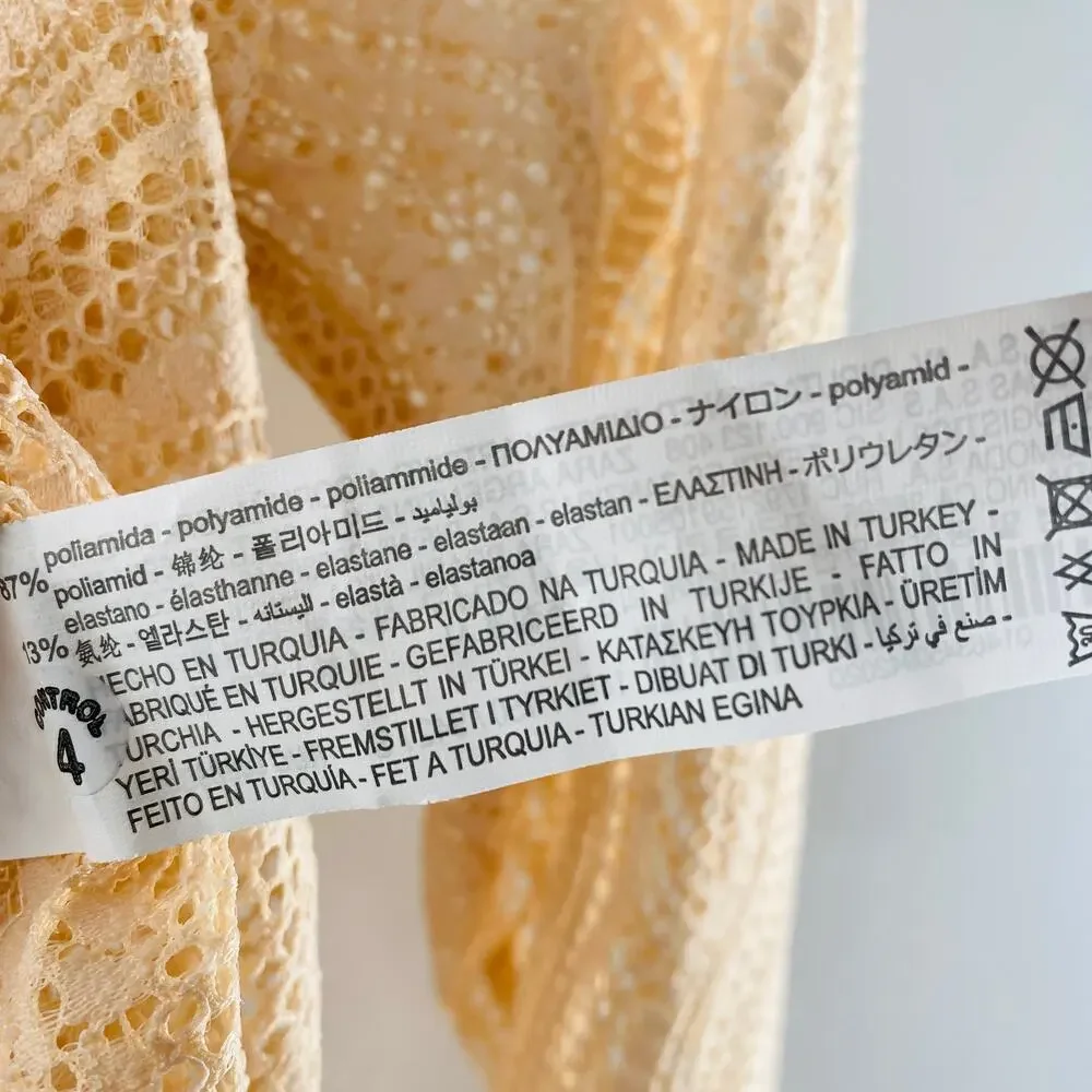 NEW Zara Beige Wavy Lace Scallop Hem Sheer Knit Long Sleeve Crop Top Small Y2K